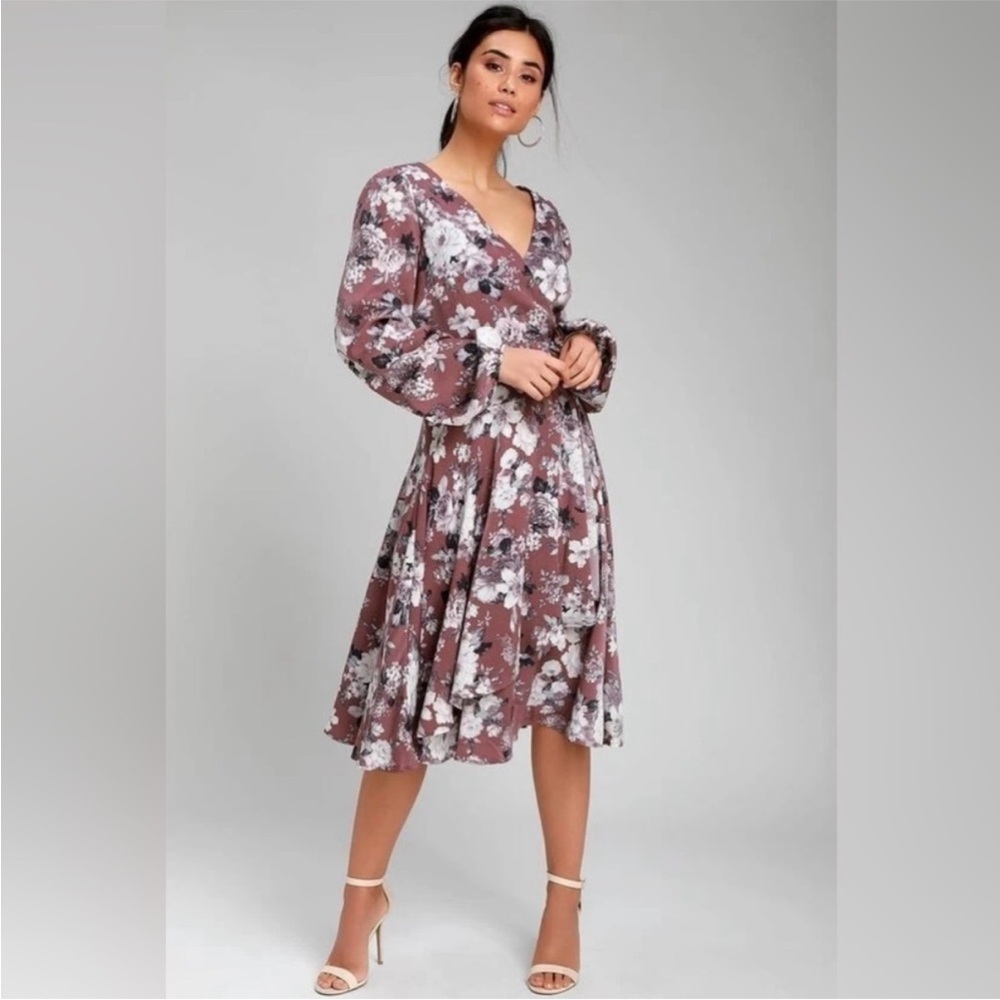 Lulu's Mauve Floral Long Sleeve Dress